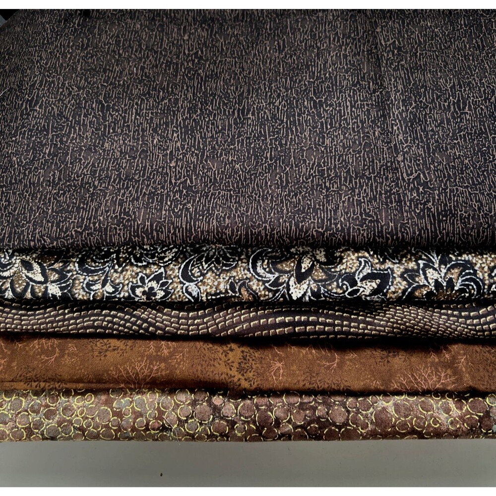 Earthy Brown Tones Fabric Lot Quilting Crafts Sewing Art Cotton Prints 5 Piece